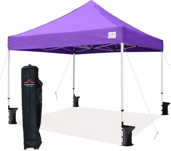 Ez Всплывающая палатка Коммерческое мгновенное укрытие с сверхмощным роликовым мешком, 4 мешками с песком, 10x10 футов фиолетового цвета