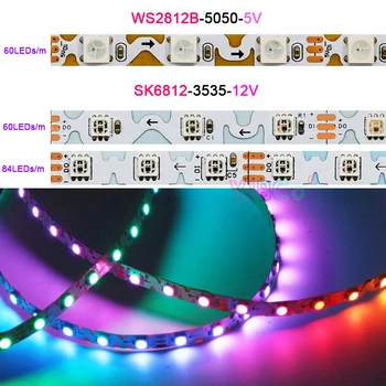 S тип SK6812 WS2812 адресуемая светодиодная лента 5V 12V 60/84 светодиодов/m SMD 3535 5050 RGB пикселей IC гибкая Световая Лента Узкая сторона 6 мм печатной платы