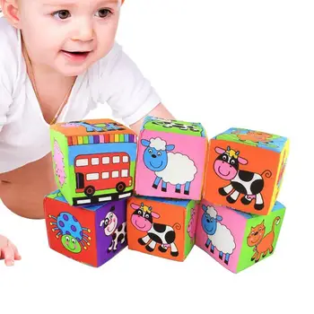 Детские кубики, Мягкие детские Сенсорные игрушки-прорезыватели, Сжимайте, играйте с милыми животными, Геометрические кубики, игрушки Монтессори для детей дошкольного возраста