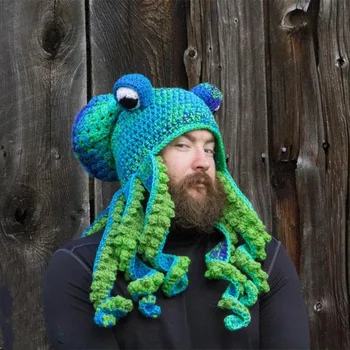 Креативная шапка с осьминогом, осень и зима, новый вязаный крючком кальмар, забавная шляпа с осьминогом ручной вязки на Хэллоуин