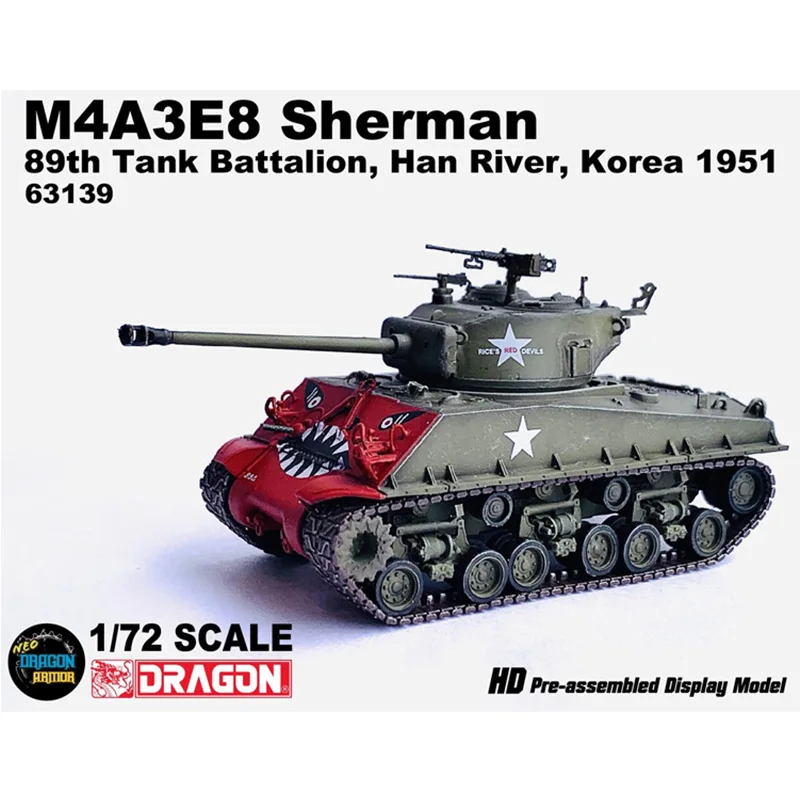 1/72 M4A3E8 Sherman Tiger Face 89-й танковый батальон Река Хан, Корея 1951 БРОНЯ ДРАКОНА 63139 Боевая машина Армейский дисплей - 1