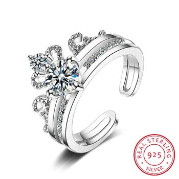 100% Твердое настоящее серебро 925 пробы, высококачественная корона Cz, открывающее кольцо 5 6 7 Для женщин, девушки, жены, подарок на день рождения
