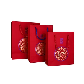 100 шт., Бумажный пакет Двойного Счастья красного цвета с ручками, Многофункциональный Праздничный подарочный пакет 