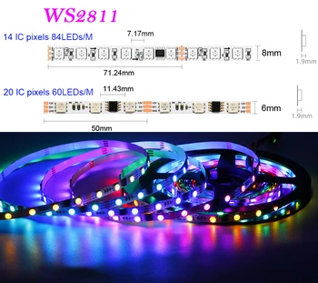 12 В 24 М 5 М Узкая боковая адресуемая светодиодная лента WS2811 60/84 светодиодов/м 5050 RGB пикселей гибкая световая Лента Внешняя микросхема 6 мм/8 мм PCB IP30