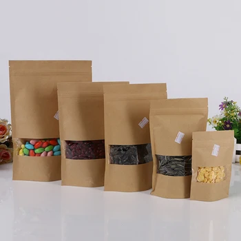 18*30 + 5 см 30шт Крафт-бумага Ziplock Window Bag Для Подарка/чая/конфет/ювелирных изделий/хлеба Упаковочная Бумага Пищевой Мешок Diy Ювелирный Дисплей