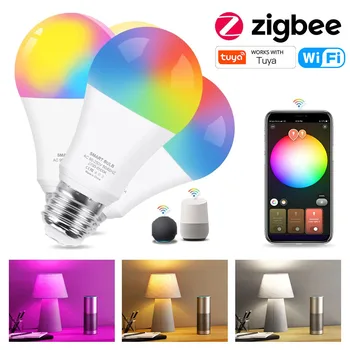 18 Вт 15 Вт Zigbee 3,0 светодиодная лампа RGB + WW + CW E27 Wifi Tuya Умный дом светодиодная лампа Совместима с Alexa Amazon Google Assistant