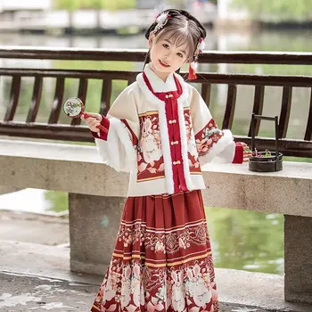 2 Цвета, китайская юбка Hanfu для детей и девочек, зимняя утепленная юбка с лошадиным лицом Династии Мин, улучшенный костюм с китайской юбкой на Новый Год