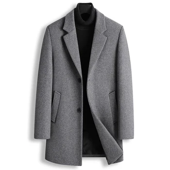 2022 Осенне-зимнее новое мужское элегантное и модное шерстяное пальто средней длины в итальянском стиле, простое деловое повседневное тонкое пальто