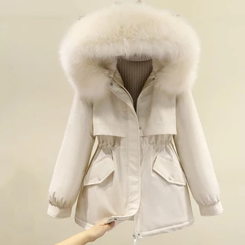 2023 Женская пуховая куртка с хлопковой подкладкой средней длины, Новый стиль, Зимняя куртка с капюшоном, пальто, Свободная пуховая парка, Зимняя куртка Для женщин