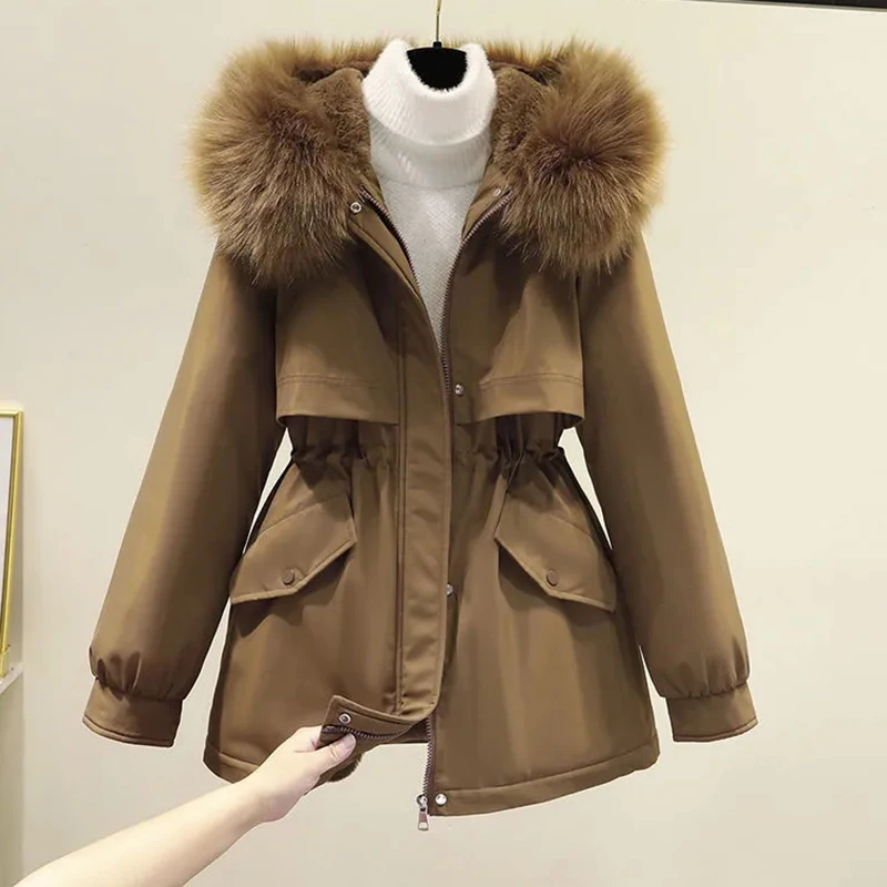 2023 Женская пуховая куртка с хлопковой подкладкой средней длины, Новый стиль, Зимняя куртка с капюшоном, пальто, Свободная пуховая парка, Зимняя куртка Для женщин - 2