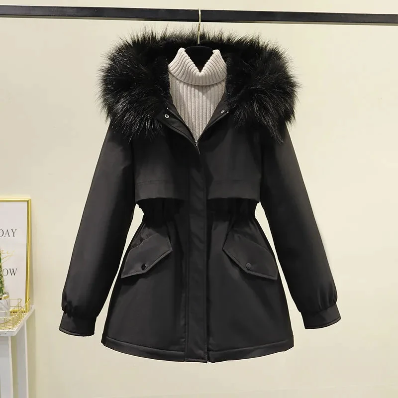 2023 Женская пуховая куртка с хлопковой подкладкой средней длины, Новый стиль, Зимняя куртка с капюшоном, пальто, Свободная пуховая парка, Зимняя куртка Для женщин - 3