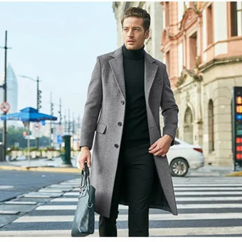 2023 Мужская одежда, Шерстяное пальто с длинными рукавами в британском стиле, Осенне-зимнее Шерстяное Модное пальто