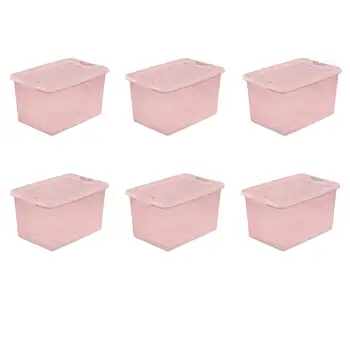 64 Qt. Пластиковая коробка с защелкой, румяна розового оттенка, набор из 6 штук