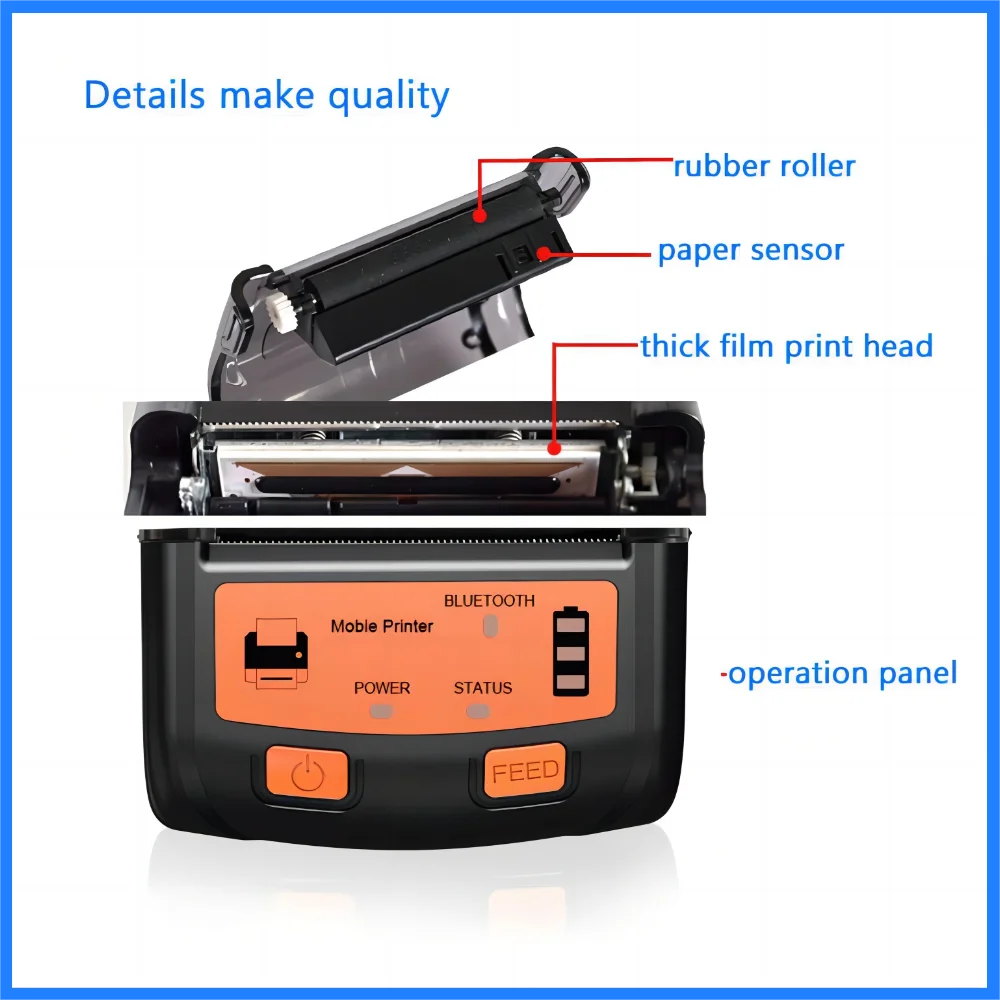 90 мм /сек. 58 мм Принтер наклеек Мобильный 2-дюймовый Bluetooth + USB термопринтер этикеток Диаметром рулона 50 мм Портативный мини-принтер этикеток - 1