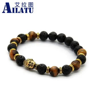Ailatu Оптом бусины из лавового камня, мужской браслет для йоги Будды