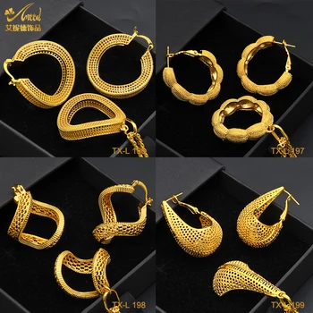 ANIID Африканская позолоченная Дубайская женская бижутерия золотого цвета Эфиопские ювелирные изделия для новобрачных Свадебное ожерелье и серьги оптом