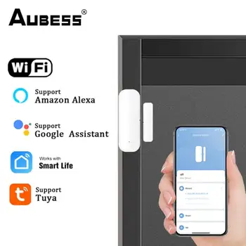 AUBESS Tuya WiFi Датчик двери, окна, Умный дом, защита безопасности, Магнитная сигнализация, Умный контроль жизни Через Alexa Google Home
