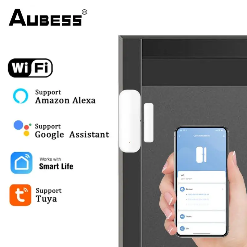 AUBESS Tuya WiFi Датчик двери, окна, Умный дом, защита безопасности, Магнитная сигнализация, Умный контроль жизни Через Alexa Google Home - 0