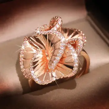 HOYON 14K кольцо из розового золота с инкрустацией цирконом, кольца для женщин, серебро 925 пробы, объемное кольцо с камелией, креативные ювелирные изделия