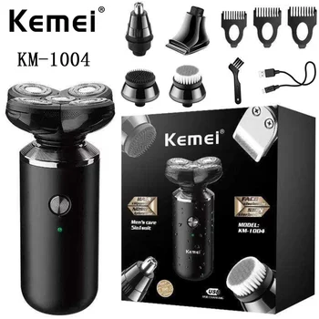 Kemei Km-1004 5 в 1 Многофункциональная вращающаяся режущая головка Перезаряжаемый косметический набор Вращающаяся электробритва