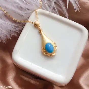 KJJEAXCMY изысканные ювелирные изделия натуральный голубой бирюзовый 925 пробы серебряный женский кулон с драгоценным камнем ожерелье цепочка поддержка тест красивый