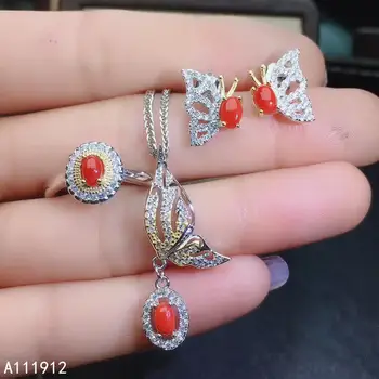 KJJEAXCMY изысканные ювелирные изделия из натурального красного коралла стерлингового серебра 925 пробы женское ожерелье с подвеской, цепочка, серьги, набор колец, тест на поддержку, элегантный