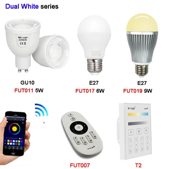 Miboxer 5 Вт 6 Вт 9 Вт GU10 E27 Цветовая температура светодиодная лампа Двойной белый точечный светильник AC100 ~ 240V FUT011/FUT017/FUT019/FUT007/T2 2.4G Пульт дистанционного управления
