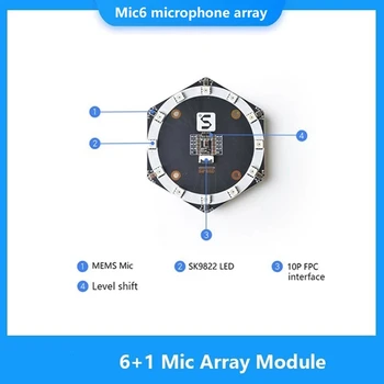 Mic6 Микрофонный массив Модуль отслеживания местоположения источника звука Плата расширения MSM261S4030H0 AI с 12 светодиодами SK9822