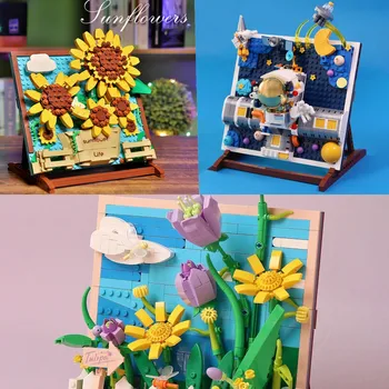 MOC Креативные Астронавты Подсолнух Тюльпан Модель Строительный блок Креативное произведение искусства 3D картина Украшения дома игрушки для подарка на День Рождения