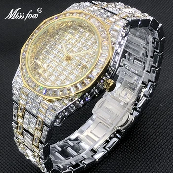 Montre Homme Luxe MISSFOX Роскошные Дизайнерские мужские часы в Багетном Стиле С Широким Ремешком Royal Diamond, Прямая Поставка, Ручные Часы Для Мужчин