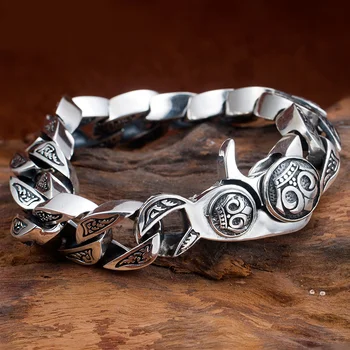 Unibabe тайское серебро, оригинальные серебряные браслеты ручной работы из стерлингового серебра 925 пробы, Винтажная цепочка и звено S925, браслет, ювелирный подарок