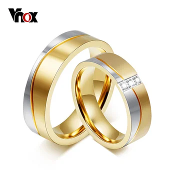 Vnox 1 пара Обручальных колец для пары Золотого цвета из нержавеющей Стали CZ Женские и мужские ювелирные изделия