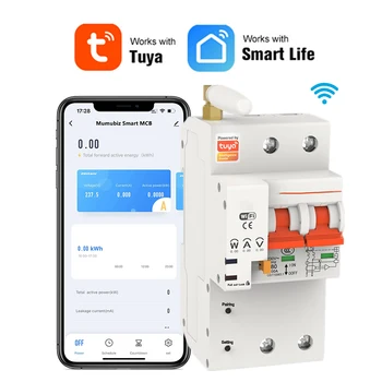 Автоматический выключатель Tuya Smart Life WiFi 2P с приложением для мониторинга энергопотребления, дистанционное управление, Голосовое управление от Alexa Google Home