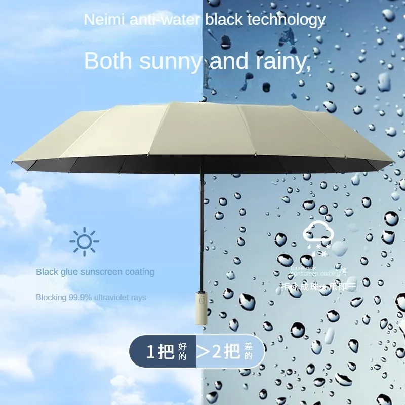 Автоматический складной зонт от солнца, зонт с 16 костями, солнцезащитный крем, защита от ультрафиолета, Большой складной зонт для женщин От дождя и Солнца - 3