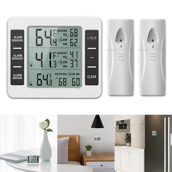 Беспроводная цифровая звуковая сигнализация Термометр для холодильника с датчиком 2шт Мин/Макс Дисплей Внутренний наружный термометр