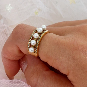 Высококачественные кольца из золота с жемчугом и Цирконием Для женщин, Новинка 2021 Года, Модные Корейские ювелирные изделия, Роскошное праздничное кольцо из нержавеющей стали