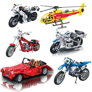 Городская автомобильная техническая модель мотоцикла, Кирпичные супер гонщики, чемпионы скорости, Мото самолет, наборы строительных блоков, обучающие игрушки, подарок для детей