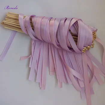 Горячий дизайн (50 шт./лот) Свадебные палочки из фиолетовой ленты с золотым колокольчиком, Свадебная ленточная палочка, ленты, Закручивающиеся Серпантином