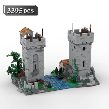 детские кирпичи, речной замок, средневековая игрушка, строительные блоки, кирпичи, рыцарский замок, серия moc архитектура для детей, цепная башня