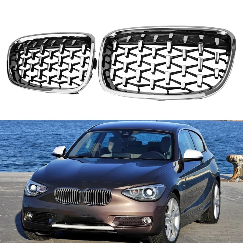 Для BMW 1 серии F20 F21, автомобильный передний бампер, Ромбовидная решетка Радиатора, Гоночная Решетка, Глянцевый черный Серебристый 2011-2014 Аксессуары - 0