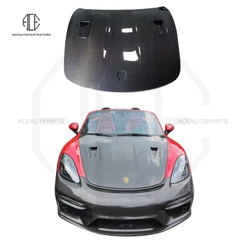 Для Porsche 718 Boxster Cayman 982 2016-2021 Защитная Крышка Переднего Капота Двигателя из Настоящего Углеродного Волокна 2016-2021