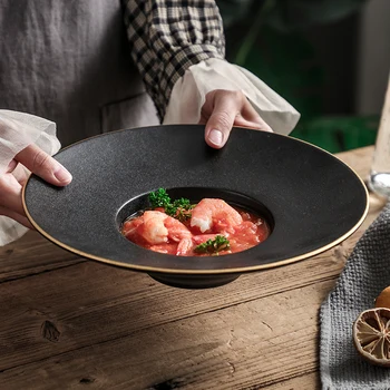 Европейский завтрак Западная тарелка простая черная паста домашнее блюдо керамический суп соломенная шляпа
