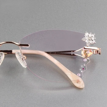 Женские очки с бабочкой, титановые серо-красные линзы, Оправы без оправы с бриллиантами, Женские солнцезащитные очки с оттеночными линзами