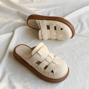 Женские полые тапочки, Летние сандалии в японском стиле, однотонные сандалии с круглым носком на толстой подошве, противоскользящая обувь для отдыха, Sandalias De Mujer