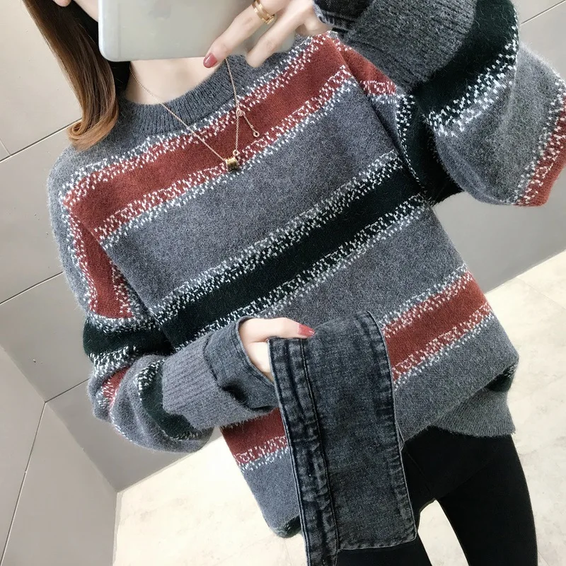 Женский джинсовый пуловер в полоску с воротником в стиле пэчворк, подходящий по цвету Съемный искусственный вязаный свитер из двух частей, топы осень-зима 2023 - 0