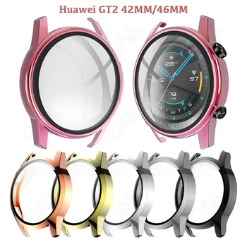 Жесткий чехол для Huawei Watch GT2 42 мм/46 мм, защитный чехол для бампера + защитная пленка для экрана из закаленного стекла, полное покрытие корпуса