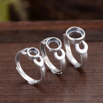 Заготовка для кольца (круглая заготовка 5x5 мм/7x7 мм/9x9 мм) Регулируемое кольцо из тайского стерлингового серебра с круглой оправой в виде кабошона R861B