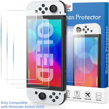 Защитная пленка HEYSTOP для экрана Nintendo Switch OLED Model 3 Pack Прозрачная Защитная пленка, Защита от Царапин, Стеклянная пленка без пузырьков 0,25 мм