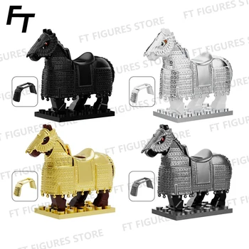 Китайские фигурки бронированных лошадей, мини-кирпичи, кукла, строительный блок, детские игрушки для детей