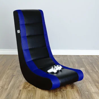 Классическое игровое кресло-качалка из искусственной кожи с сеткой черного/ синего цвета